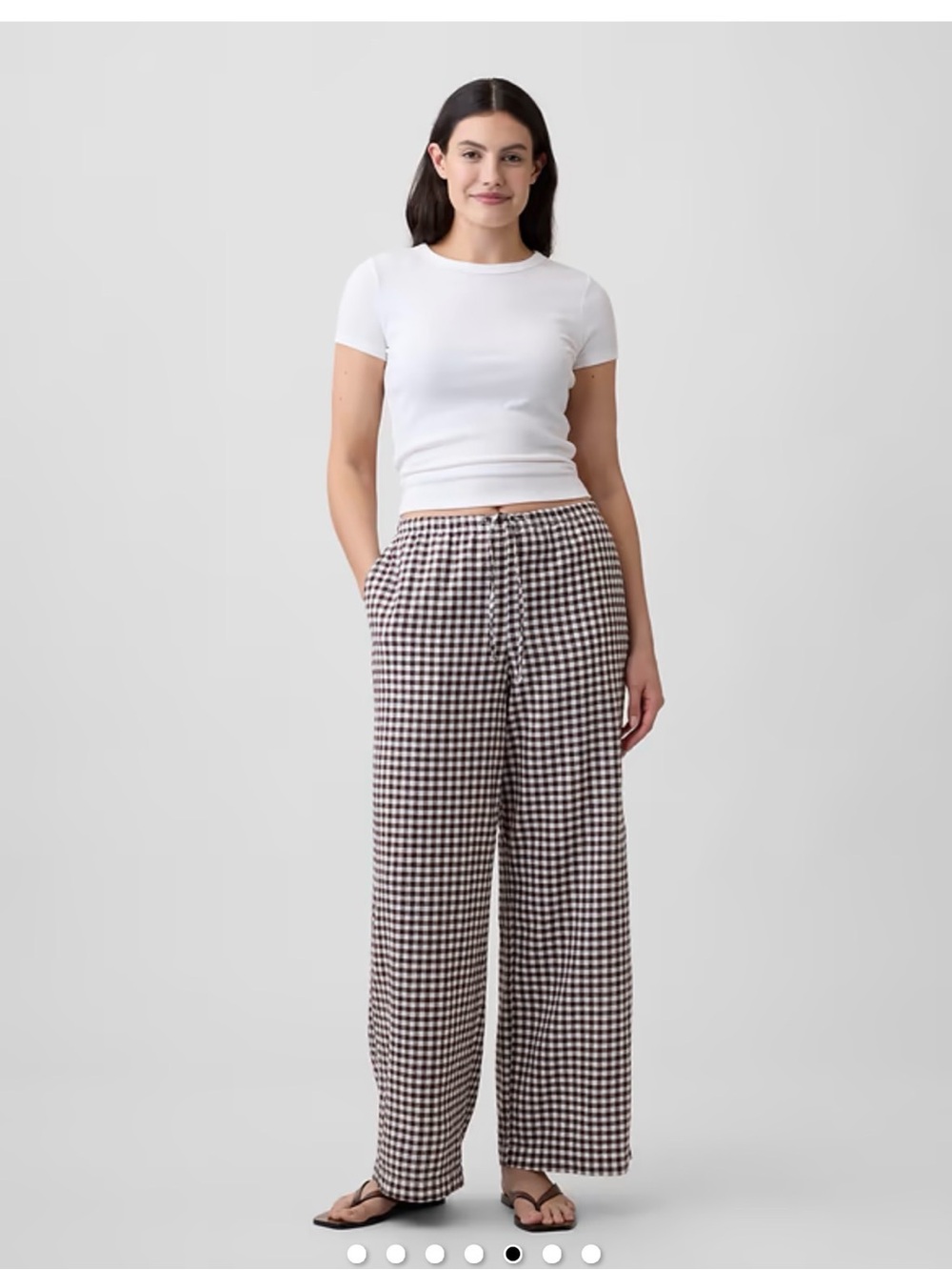 Wide-Leg Gingham Pull-On Pants - White & Brown GAP LINEN PANTS NWT